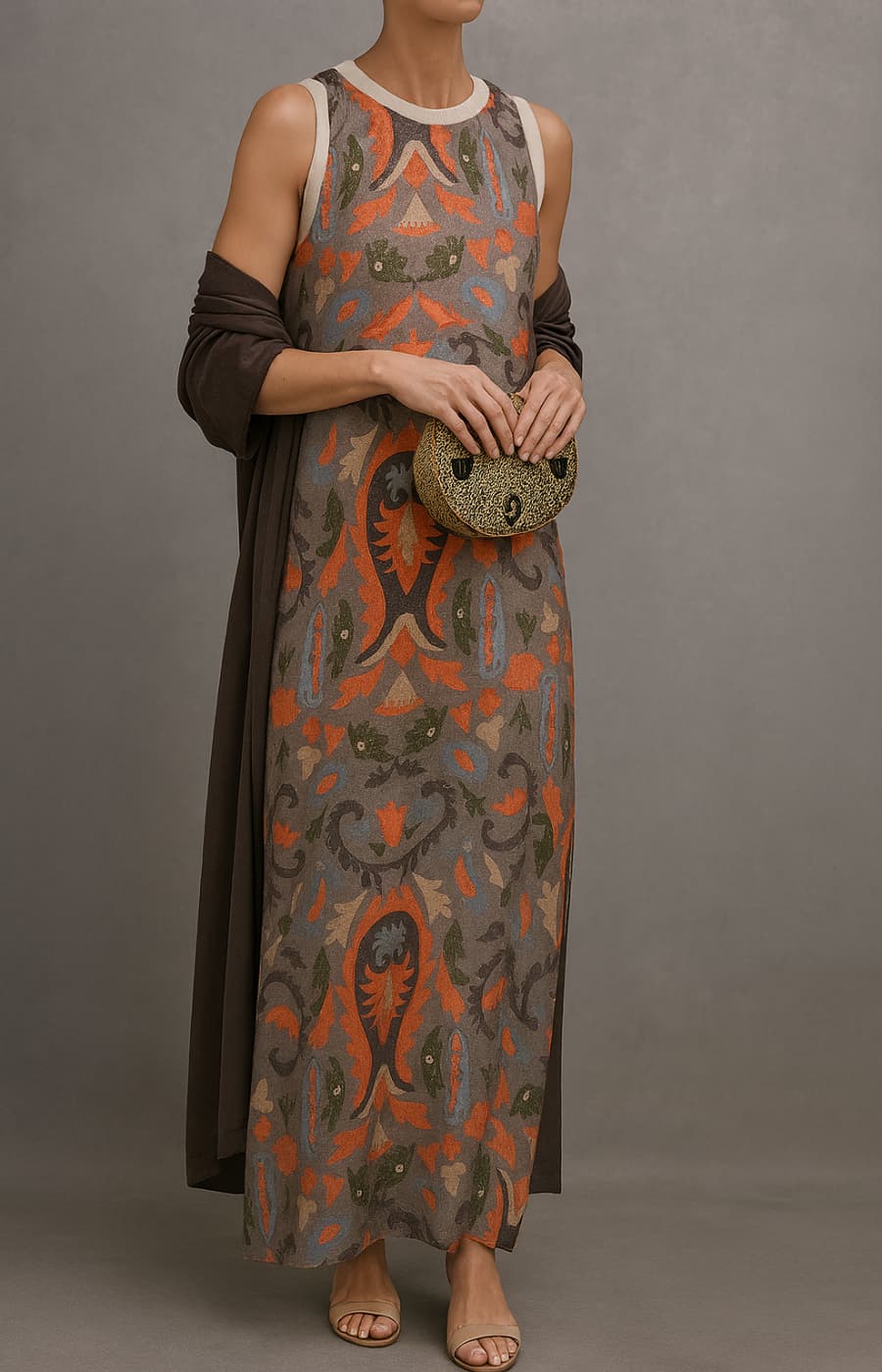 Elina | Printed maxi dress set with matching vest