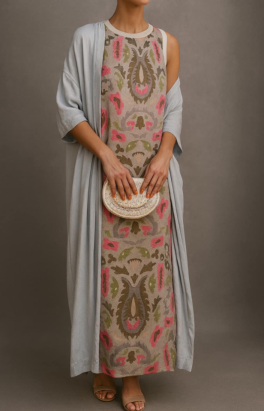 Elina | Printed maxi dress set with matching vest